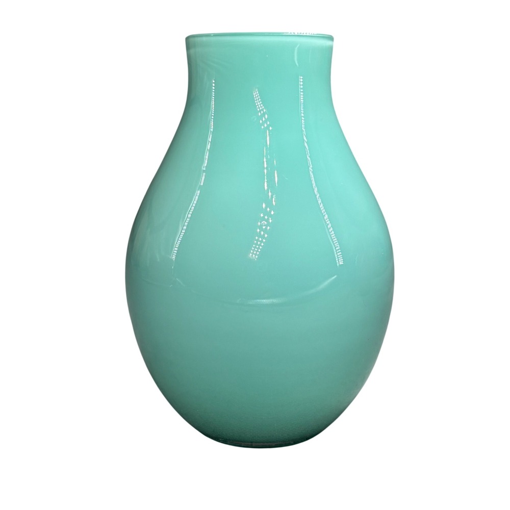 Carlo Moretti Murano Italy Turquoise Blue Orange Opaline Glass Vase MCM 5.25"